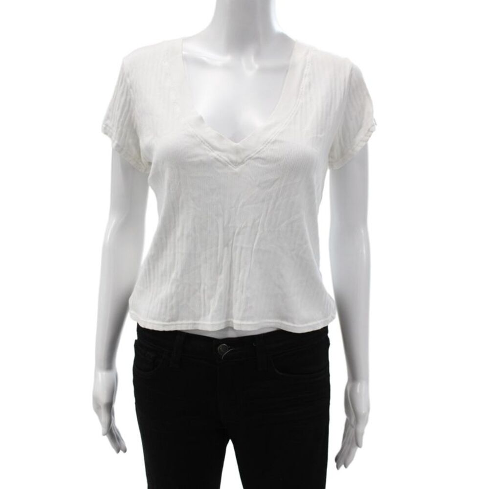 Perfect White Tee Womens Basic V-Neck Supima Cotton Short Sleeve T-Shirt Size S